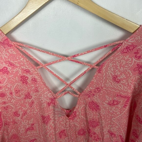 Torrid Coral Floral Print Challis Lattice Back Dress Size 1X Adjustable Tiered - Picture 9 of 12